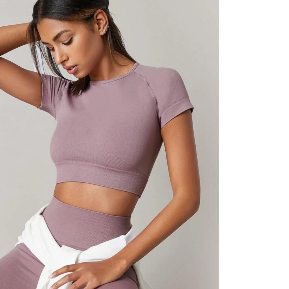 SHEIN Yoga Basic Seamless Raglan Sleeve Sports Tee Short Sleeve Purple
